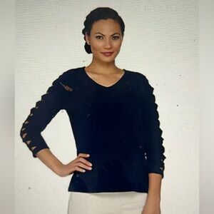 Susan Graver Liquid Knit 3/4 Sleeve Top-Size M